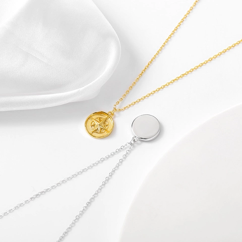 French Design 925 Sterling Silver Compass Pendant Necklace For Women Retro Starry Sky Compass Clavicle Chain Jewelry Gift