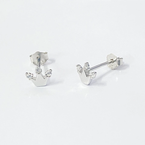 Pendientes de Botón de Corona de Plata de Ley 925 Para Mujer Diseño Minimalista Circonia Incrustada Mini Joyería Regalo