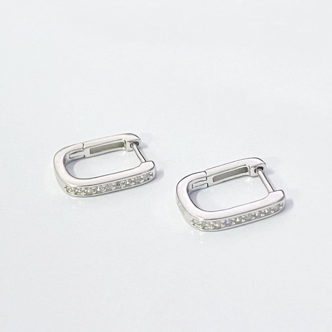 Boucles d'Oreilles Créoles Rectangulaires en Argent Sterling 925 Zirconia pour Femmes Plaquées Or Blanc Bijoux Géométriques Pavés