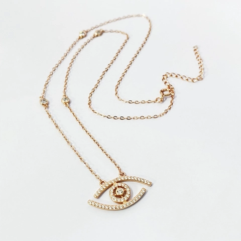 Collana con Ciondolo Occhio del Diavolo in Argento Sterling 925 Placcato Oro Rosa con Intarsio Completo di Zirconia Gioielli di Moda Donna