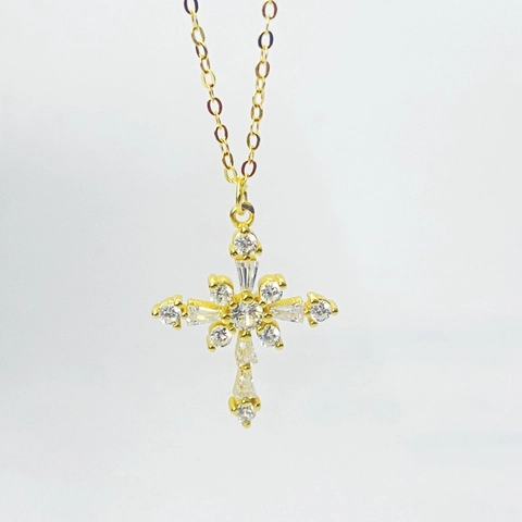 Collana con Pendente a Croce in Argento Sterling 925 Zirconia per Donna Placcato Oro Semplice Moda Ins Stile Gioielli a Catena di Clavicola