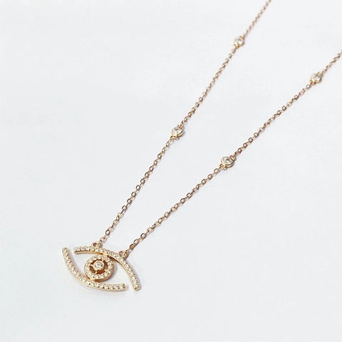 Collana con Ciondolo Occhio del Diavolo in Argento Sterling 925 Placcato Oro Rosa con Intarsio Completo di Zirconia Gioielli di Moda Donna