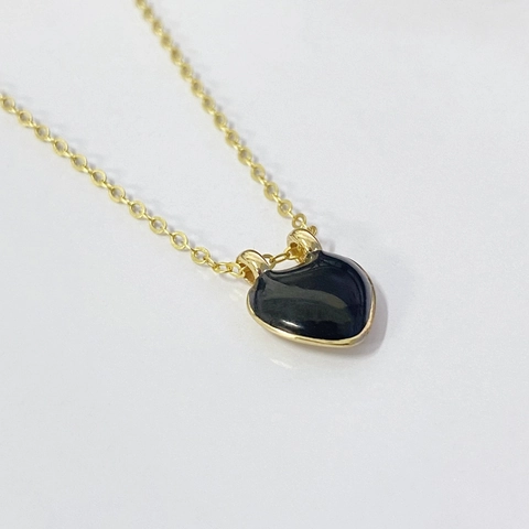 Collana Con Ciondolo a Cuore Nero in Argento Sterling 925 per Donna Girocollo a Cuore Smaltato Placcato Oro Gioielli Daily