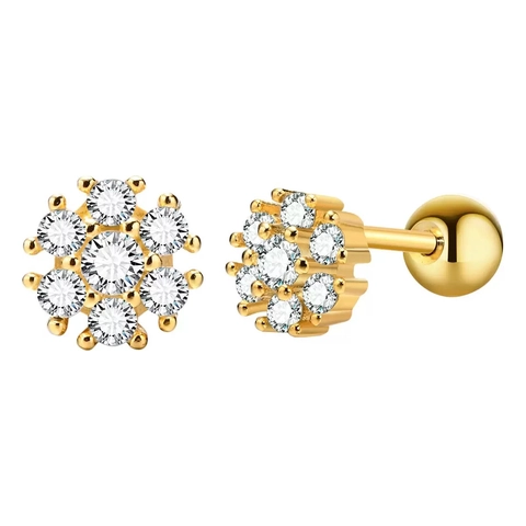 S925 Sterling Silver Zirconia Flower Screw Back Stud Earrings For Women Tiny Floral Earrings Simple Fashion Jewelry Ear Studs