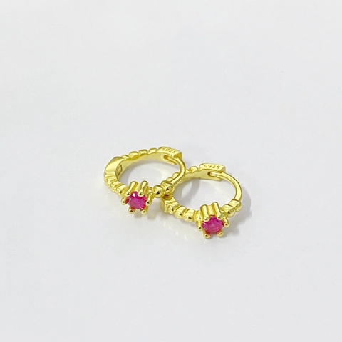 Orecchini a Cerchio in Argento Sterling S925 Con Zirconia Rosso Rosa per Donna Orecchini Huggie Piccoli con Perline Oro