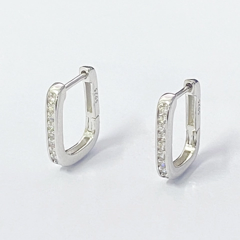 Boucles d'Oreilles Créoles Rectangulaires en Argent Sterling 925 Zirconia pour Femmes Plaquées Or Blanc Bijoux Géométriques Pavés