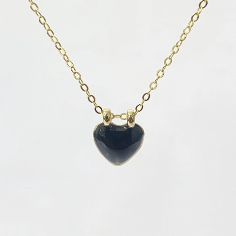 Collana Con Ciondolo a Cuore Nero in Argento Sterling 925 per Donna Girocollo a Cuore Smaltato Placcato Oro Gioielli Daily