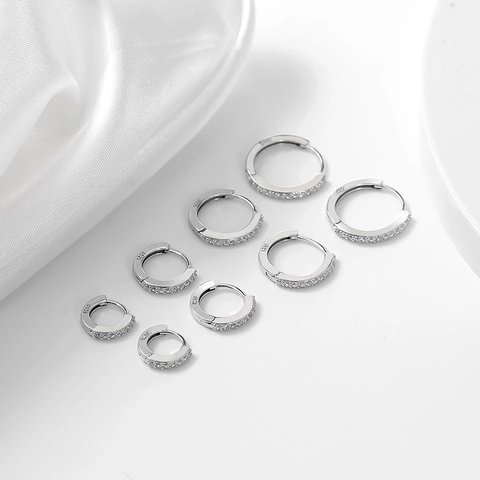 Orecchini Huggie Hoop in Argento Sterling 925 per Donna Lusso Orecchini a Cerchio con Strass a Fila Singola Gioielli