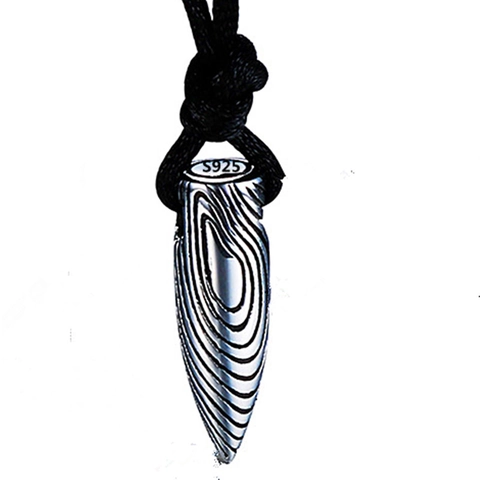 Collana con Ciondolo a Proiettile in Argento Sterling 925 Vintage per Uomo Donna Gioielli con Motivo a Onde Industriali con Cordino Nero