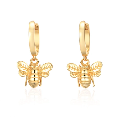 Vintage 925 Sterling Silver Bee Dangle Hoop Earrings For Women Minimalist Honey Bee Insect Design Gold Silver Plated Jewelry