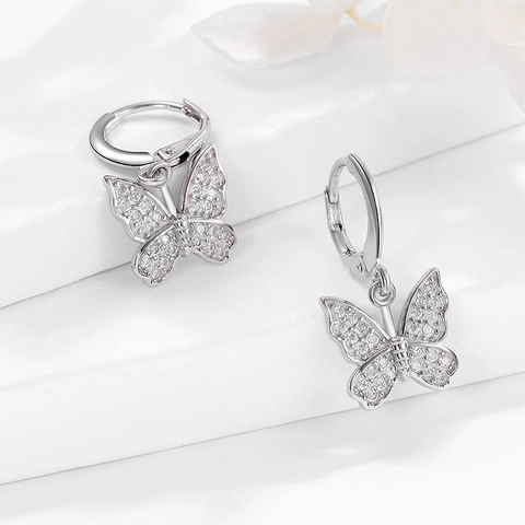 Orecchini a Cerchio Farfalla in Argento Sterling 925 per Donna con Zirconia Intarsiata Elegante Gioielli di Moda Galvanizzati