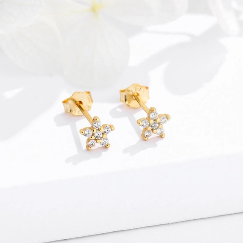 Boucles d'Oreilles Clous Étoile en Argent Sterling 925 pour Femmes Élégants Bijoux de Mode Plaqué Or Argent Avec Strass