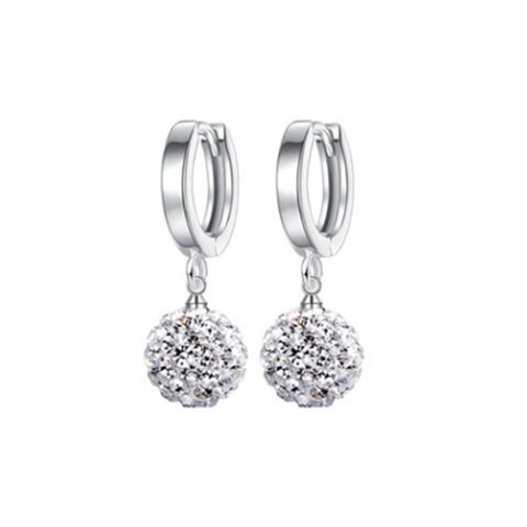 Pendientes de Aro con Bola Shamballa de Plata de Ley 925 Brillante Strass Redondos Pendientes para Mujer Joyería de Moda