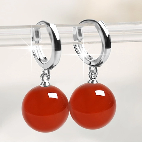 Orecchini Pendenti in Argento Sterling 925 Con Agata Rossa Per Donna Vintage Tondi Geometrici Gioielli Regalo Matrimonio