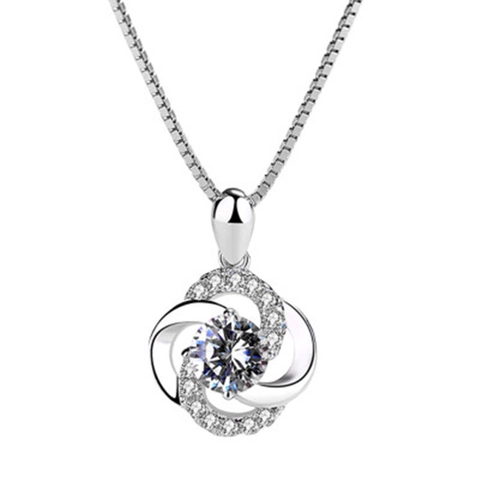 Collana con Ciondolo a Quadrifoglio in Argento Sterling 925 per Donna Gioielli di Lusso con Strass Intarsiato a Forma di Fiore