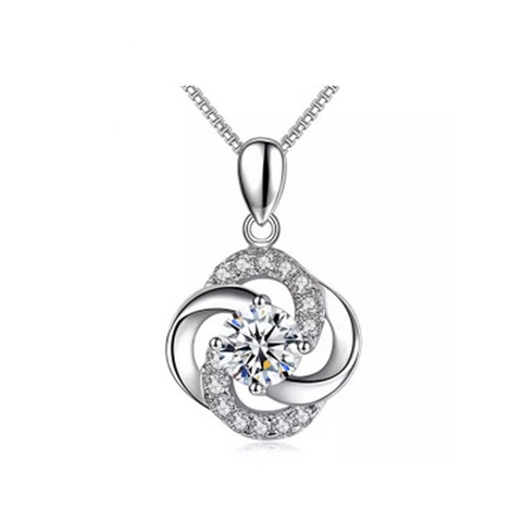 925 Sterlingsilber Wirbel Vierblättriges Kleeblatt Anhänger Halskette Mit Strass Mode Wirbelnde Blume Halsschmuck Für Damen