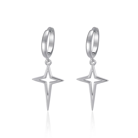 925 Sterling Silver Cross Star Hoop Earrings Minimalist Four Pointed North Star Dangle Earrings For Women Fashion Jewelry Gift