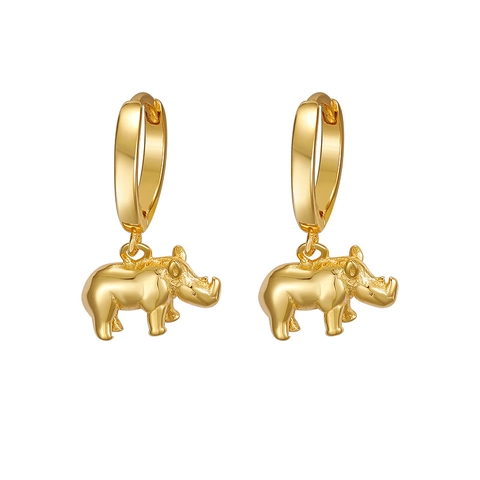 Orecchini a Goccia in Argento Sterling 925 con Rinoceronte Vintage Lussuosi Lucidati a Specchio Animali Huggie Cerchi per Donna Gioielli Moda Regalo