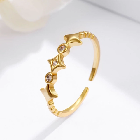 925 Sterling Silver Star Adjustable Open Ring For Women Zirconia Inlaid Fashion Geometric Electroplated Finger Jewelry