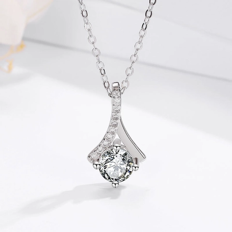 Collana con Ciondolo in Argento Sterling 925 per Donna Micro Intarsiato Zirconia Geometrico Nappina Catena Moda Accessorio