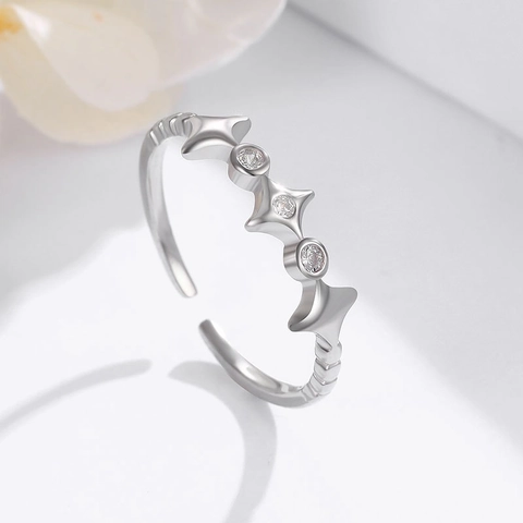 925 Sterlingsilber Stern Strass Offener Ring Unregelmäßiger Geometrischer Verstellbarer Platin Gold Plattierter Minimalistischer Ring Damen Schmuck