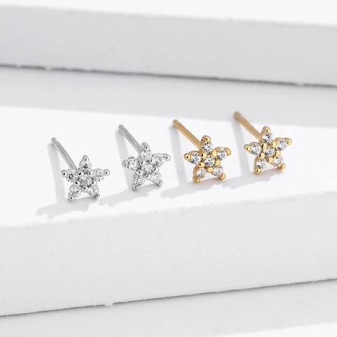 Boucles d'Oreilles Clous Étoile en Argent Sterling 925 pour Femmes Élégants Bijoux de Mode Plaqué Or Argent Avec Strass