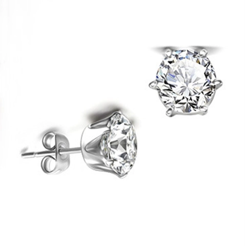 S925 Sterling Silver Six Prong Crown Rhinestone Stud Earrings For Women Classic Round Cut Brilliant Ear Jewelry Gift