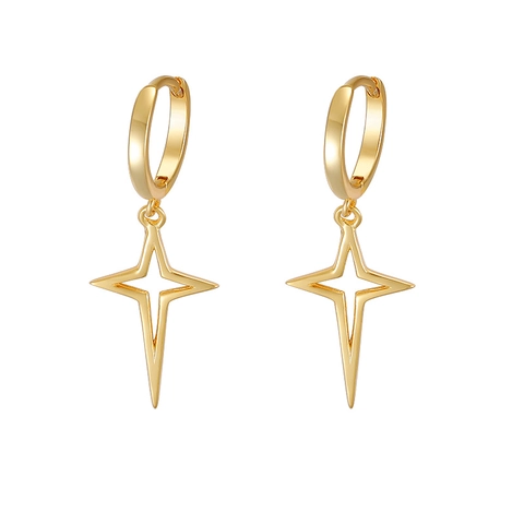 Orecchini a Cerchio in Argento Sterling 925 con Stella Polare Minimalisti con Ciondolo a Stella a Quattro Punte Gioielli Donna