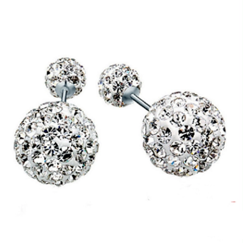Orecchini a Bottone con Doppia Perla in Argento Sterling 925 per Donna Stile Shamballa Strass Orecchini Minimalisti