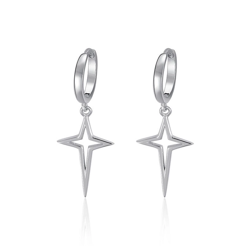 Orecchini a Cerchio in Argento Sterling 925 con Stella Polare Minimalisti con Ciondolo a Stella a Quattro Punte Gioielli Donna