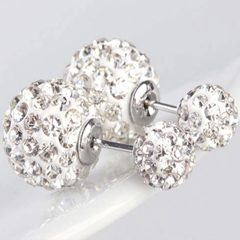 Orecchini a Bottone con Doppia Perla in Argento Sterling 925 per Donna Stile Shamballa Strass Orecchini Minimalisti