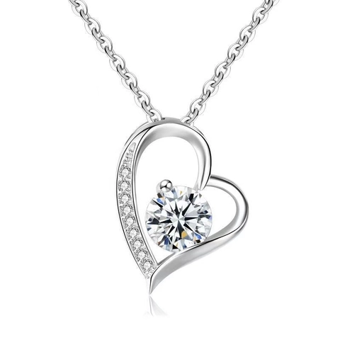 Collana con Ciondolo a Cuore in Argento Sterling 925 per Donna Elegante Strass Viola Bianco Intarsiato Gioielli di Moda Romantica Regalo