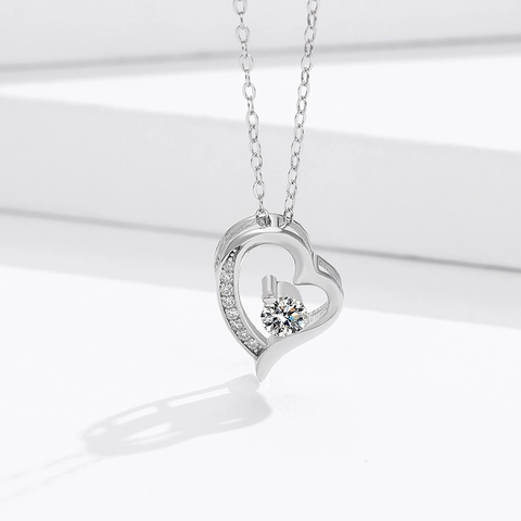 Collana con Ciondolo a Cuore in Argento Sterling 925 per Donna Elegante Strass Viola Bianco Intarsiato Gioielli di Moda Romantica Regalo