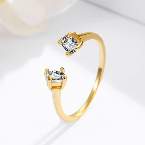 925 Sterling Silver Double Round Stone Open Ring For Women Adjustable Light Luxury Rhinestone Index Finger Ring Commute Jewelry