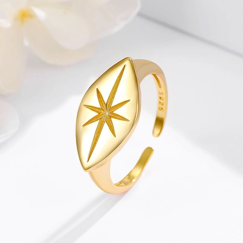 925 Sterling Silver Eight Pointed Star Open Ring For Women Minimalist Adjustable North Star Finger Ring Jewelry Gift