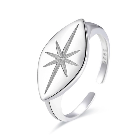 925 Sterling Silver Eight Pointed Star Open Ring For Women Minimalist Adjustable North Star Finger Ring Jewelry Gift