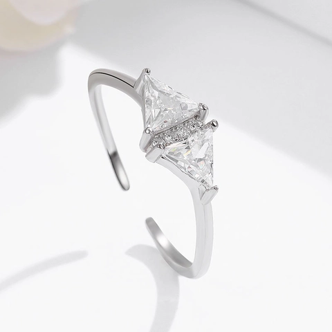 S925 Sterlingsilber Dreieck Zirkonia Offener Ring Für Damen Verstellbar Geometrisch Gold Silber Plattiert Mode Luxus Fingerring