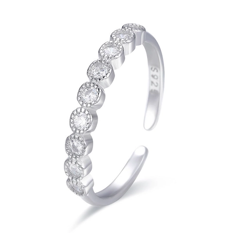 S925 Sterlingsilber Minimalistisch Zirkonia Ring Einstellbar Offen Krone Band Damen Elegant Reihenbesatz Mode Finger Schmuck