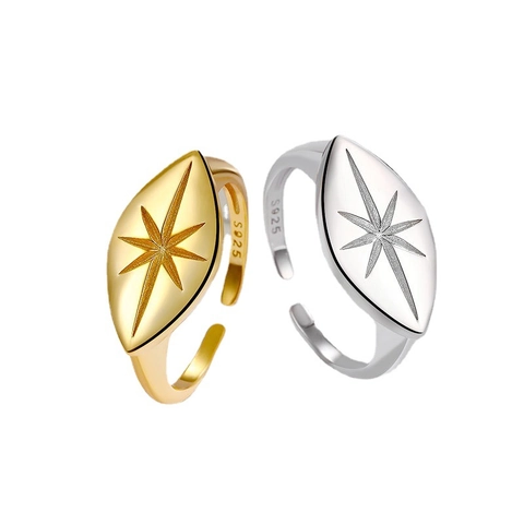 S925 Sterlingsilber Achtezackiger Stern Verstellbarer Ring Für Damen Minimalistisch Maquise Gesicht Gold Silber Galvanisch Finger Schmuck
