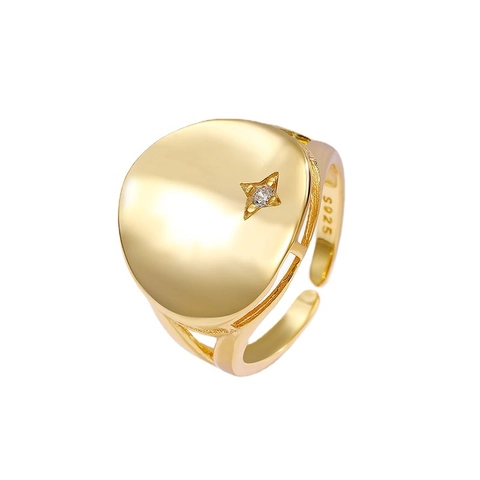 S925 Sterling Silver Round Surface Adjustable Ring For Women Men Minimalist Rhinestone Star Inlay Fashion Jewelry Gift
