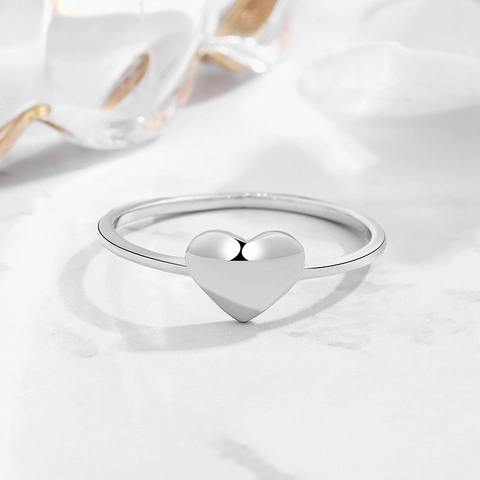 925 Sterling Silver Heart Ring Minimalist Polished Love Heart Finger Ring For Women Korean Style Jewelry Gift