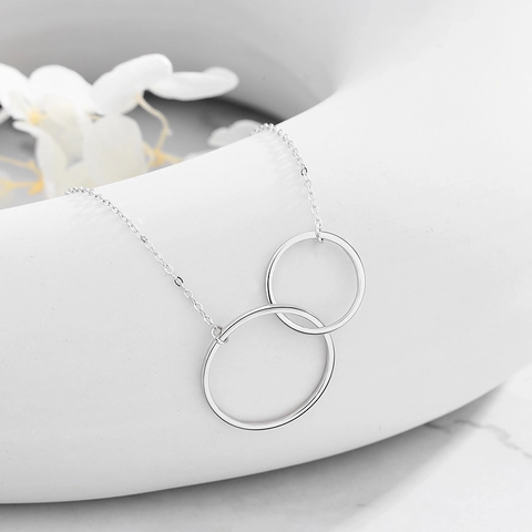 Minimalist 925 Sterling Silver Double Interlocking Loop Pendant Necklace Geometric Jewelry For Women High Polish Chain