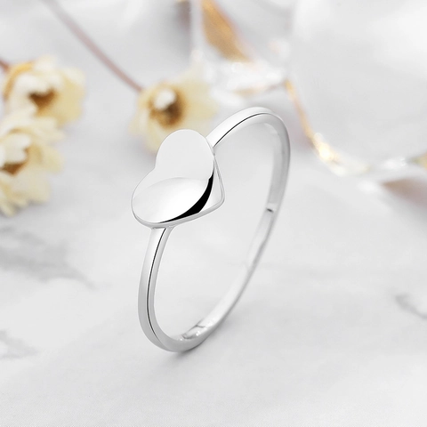 Korean Minimalist 925 Sterling Silver Heart Ring For Women Fresh Sweet Platinum Plated Polished Finger Ring Daily Jewelry Gift