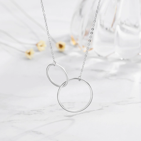 Minimalist 925 Sterling Silver Double Interlocking Loop Pendant Necklace Geometric Jewelry For Women High Polish Chain