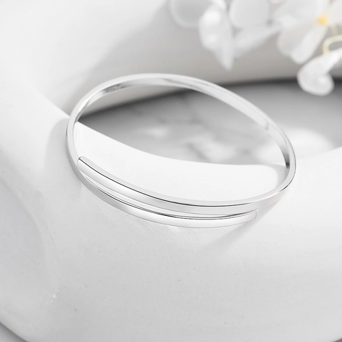 Bracelet Jonc Ouvert en Argent Sterling 925 pour Femme Design Double Couche Poli Miroir Or Argent Réglable Bijoux Géométriques