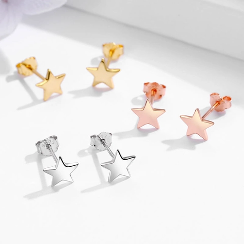 Orecchini a Bottone a Stella in Argento Sterling 925 per Donna Uomo Minimalisti Lucidati Geometrici Pentagramma Stella Gioielli