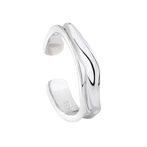 S925 Sterling Silver Minimalist Irregular Wave Ring For Women Adjustable Open Ring Hammered Texture Geometric Jewelry