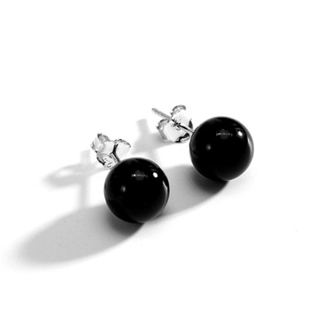S925 Sterling Silver Black Onyx Round Ball Stud Earrings Simple Retro Style Unisex Jewelry Accessories Everyday Wear