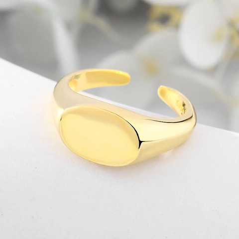 Minimalist 925 Sterling Silver Signet Ring For Women Adjustable Oval Smooth Surface Gold Platinum Plated Open Finger Ring