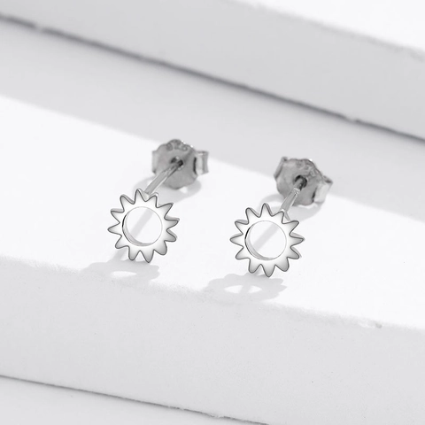 S925 Argento Sterling Sole Orecchini a Bottone Cavo Geometrico Placcato Oro Minimalista Gioielli per Donna Uomo Regalo